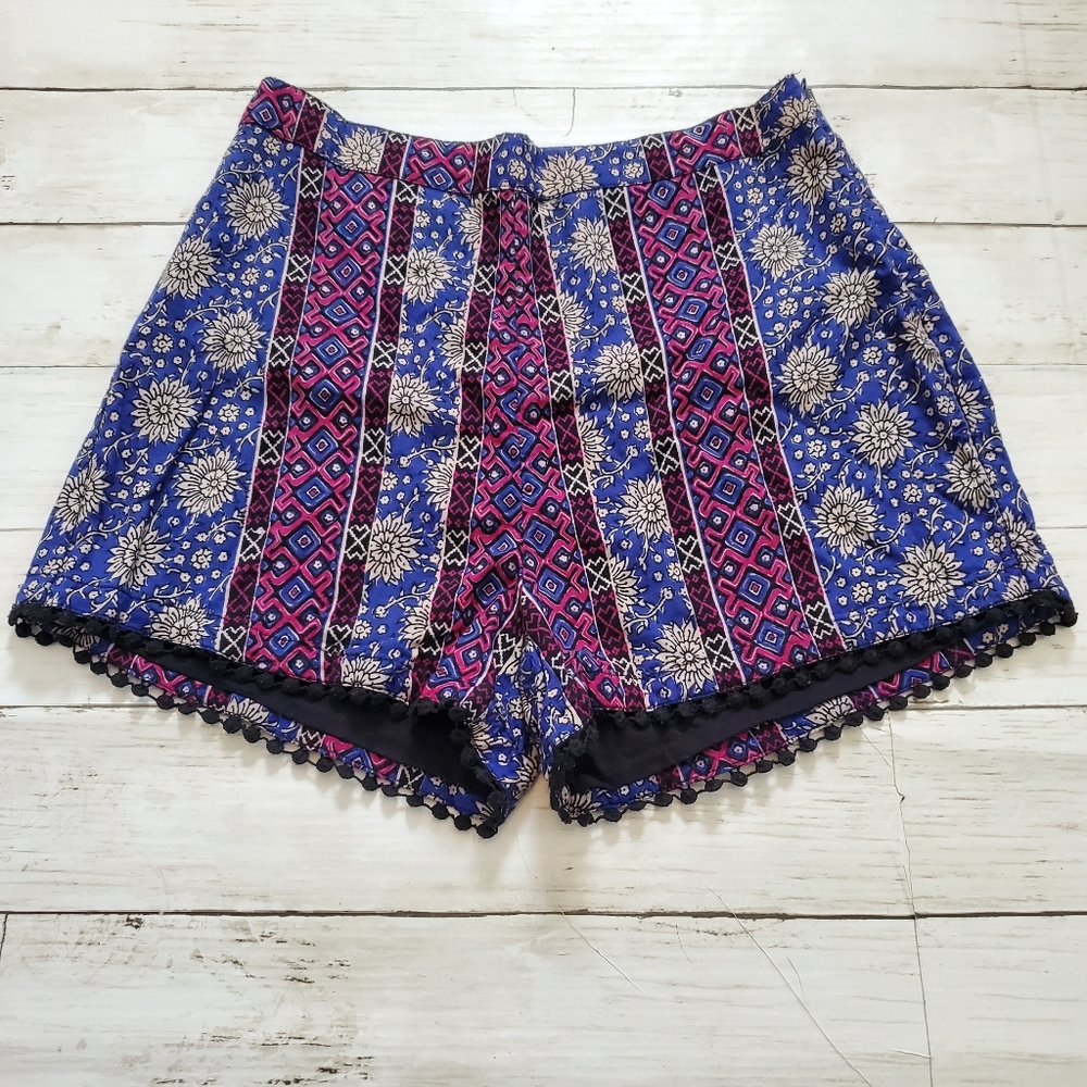 Hollister Boho Festival Shorts Pom Pom Trim Tribal Print Size 5 Y2k Aztec